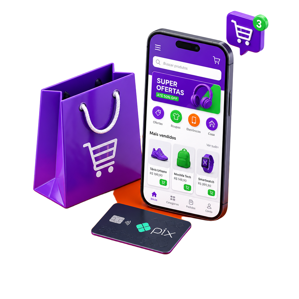 Ilustração 3D Site para E-Commerce